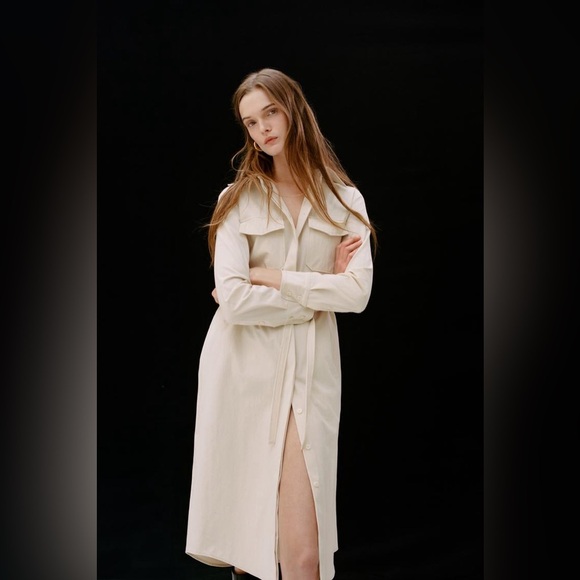 Zara Dresses & Skirts - Chic Cream Button-Down Dress
